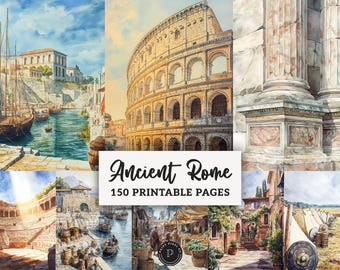 Papeles de diario basura de la antigua Roma - Paisajes rústicos italianos imprimibles - Ciudad romana vintage, efímeras de álbumes de recortes antiguos, fondos digitales de primavera JPG