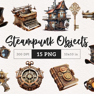 Steampunk objecten clipart dystopie transport steampunk PNG retro futuristische graphics sci-fi junk Journal Victoriaans gewijzigd DTF scrapbooking