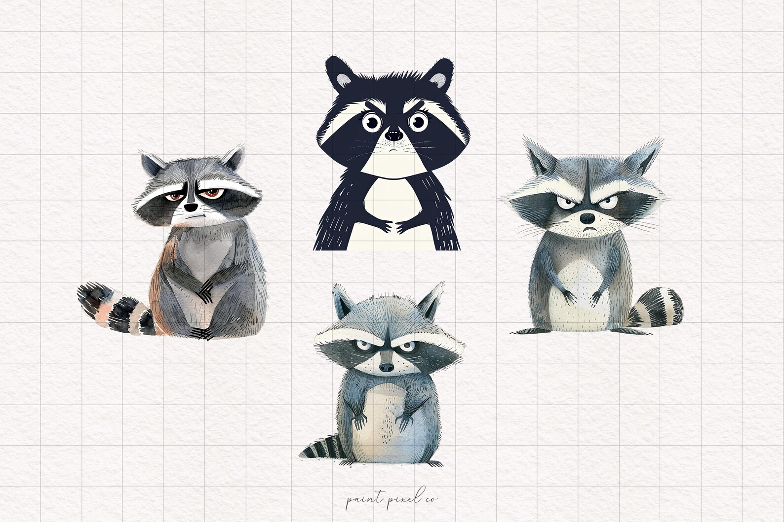 Grumpy Raccoon Clipart Whimsical PNG Angry Raccoon Woodland Sublimation ...