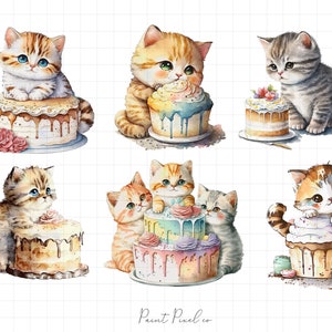 Cat clipart Cat png Birthday cake clipart Watercolor Graphics Pet clipart Sublimation scrapbook Free commercial use PNG print on demand