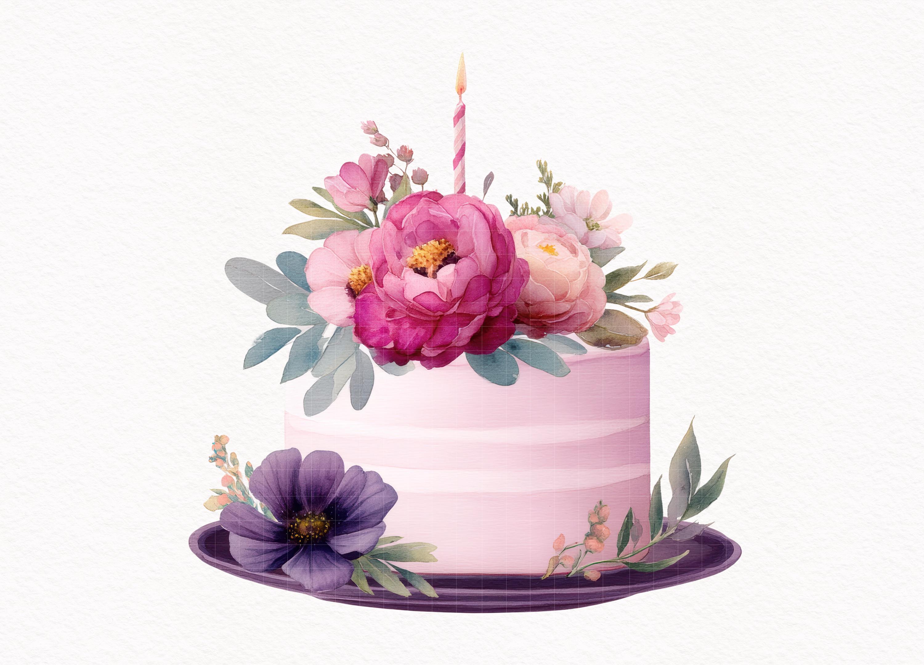 Floral Birthday Cake Clipart Colorful Happy Birthday Decor PNG Rainbow ...