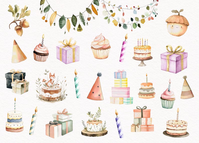 Woodland Birthday Clipart Boho Forest Animals Birthday Baby Shower Cute ...