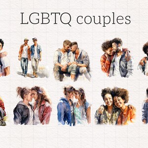 Watercolor Couple Clipart PNG Cute Lovers Partners People in Love LGBTQ ...