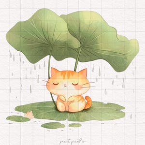 4 Gatti carini sotto la pioggia Clipart Gattino coccoloso PNG Gattino acquerello Carta da sublimazione Kit per la creazione di diari spazzatura Stampabile Album per amanti dei gatti