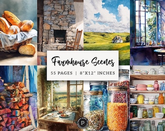 Cozy Farmhouse Junk Journal Papers - Rustic Cottage Printable - Country Landscape Scrapbook Ephemera Digital Backgrounds JPG