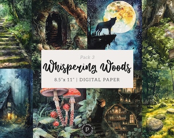 Fantasy Forest Junk Journal Papers - Enchanted Woodland Library - Scrapbook Printable Ephemera Digital Backgrounds Instant Download - Pack 3