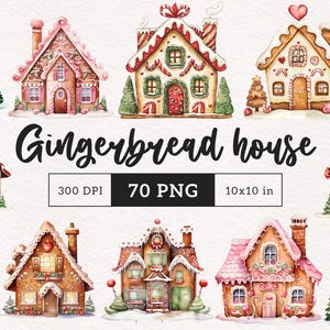 Imágenes prediseñadas de casa de jengibre, imágenes prediseñadas de galletas navideñas, sublimación, diario basura, manualidades con papel digital, acuarela, galletas de jengibre, arte PNG