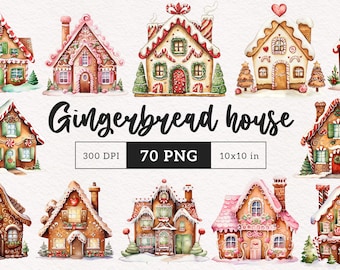 Peperkoekhuis clipart kerstmis kerstkoekjes illustraties sublimatie ongewenste dagboek digitaal papier knutselen aquarel gemberkoekjes PNG-kunst