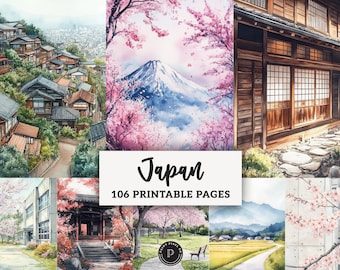 Japan Junk Journal Papers -  Sakura Scenery Printable - Asian Cherry Blossom Scrapbook Ephemera Spring Digital Backgrounds JPG