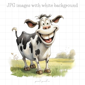 50 schrullig Kuh JPG Clipart skurril Kühe Sublimation Clip Art Bauernhof Tiere Whimsy Crazy Rinder Karte machen Mixed Media JPGs kommerzielle Nutzung