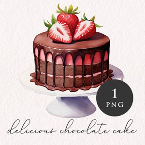 Chocolate cake Clipart PNG Cottagecore clip art High Quality Food Dessert Strawberry Sublimation Graphic Paper crafting Commercial License