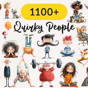 風変わりな人々 クリップアート 気まぐれなバンドル PNG 風変わりな人々 風変わりな女の子 面白い老人 漫画イラスト 印刷可能 商用利用 POD