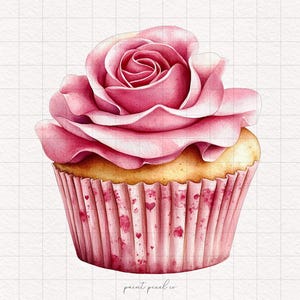 8 Cupcakes de rosas PNG Clipart de cupcakes del día de San Valentín Floral Lindo Dulces Glaseado de rosas Postre Ilustración Manualidades con papel Álbum de recortes Comida