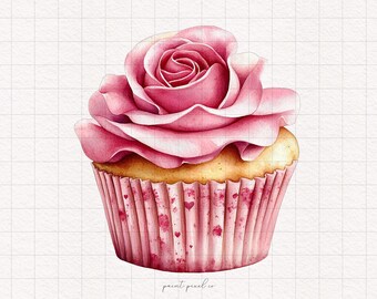 8 Rose Cupcakes PNG Valentines day cupcake clipart Floral cute Sweet treats Rose Frosting Dessert illustration Paper Crafting Scrapbook Food