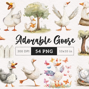 Cute Goose Clipart Soft whimsical Geese PNG Boho nursery decor Baby Shower Clip Art Junk Journal Printable Scrapbook card making graphics
