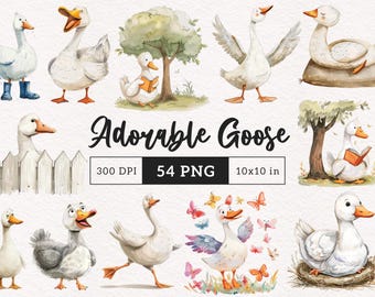 Cute Goose Clipart Soft whimsical Geese PNG Boho nursery decor Baby Shower Clip Art Junk Journal Printable Scrapbook card making graphics