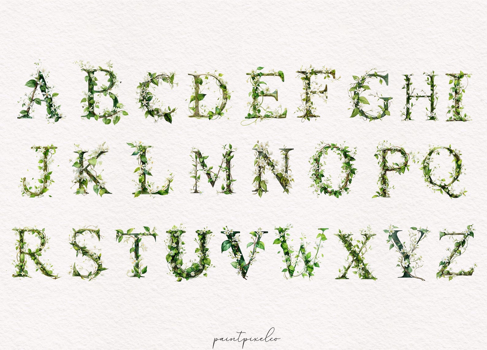 Foliage Alphabet Clipart Botanical Alphabets Boho Watercolor Leaf ...