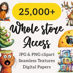 Toute la boutique, lot de 25 000 cliparts, aquarelle, motif transparent, sublimation, graphismes originaux, accès à vie, utilisation commerciale