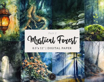 Mystical Forest Junk Journal Papers - Enchanted Woodland Magic - Scrapbook Printable Ephemera Digital Backgrounds Instant Download - Pack 2