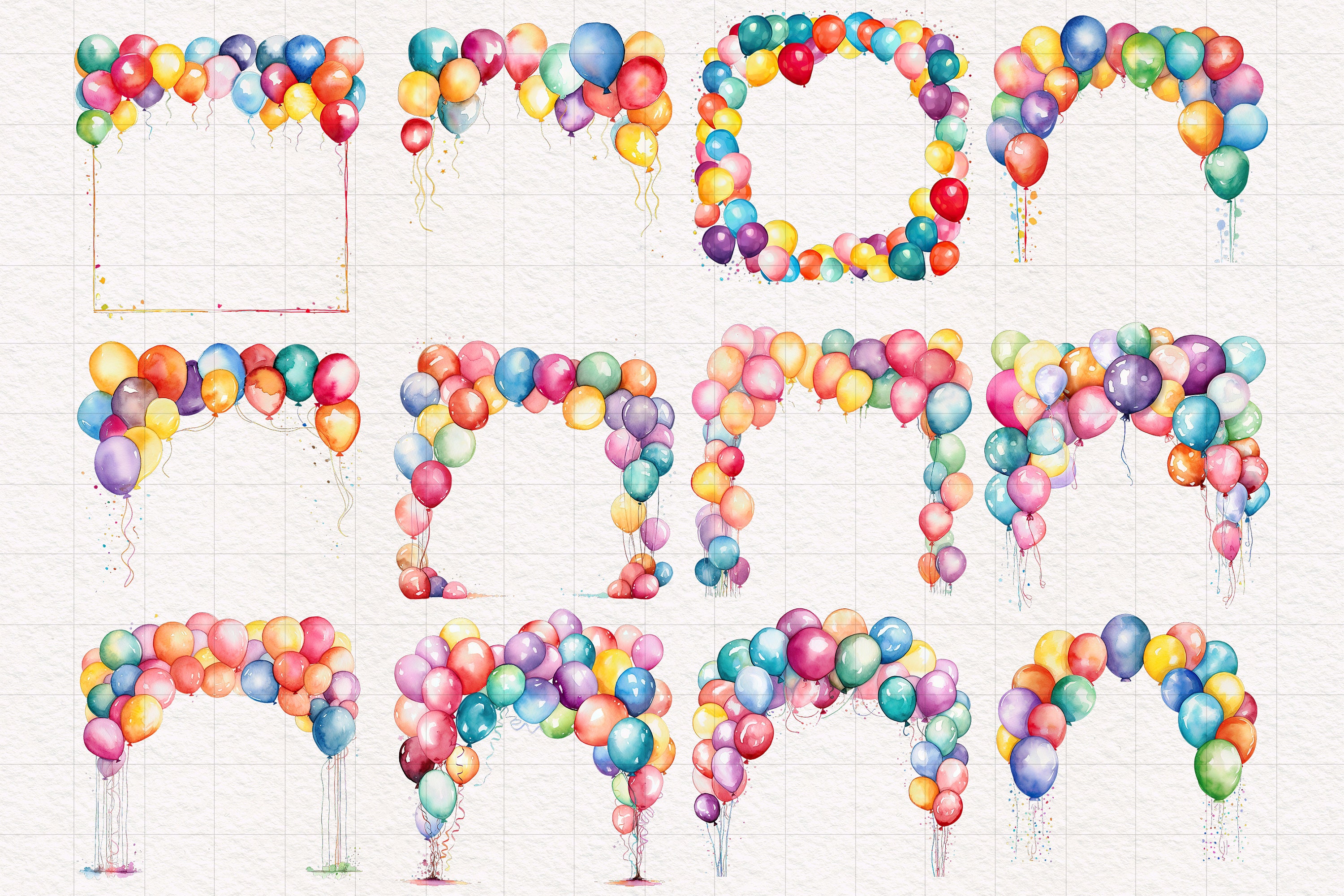 Balloon Pattern Border Watercolor Birthday Balloon Borders & Frames Clipart PNG Rainbow ...