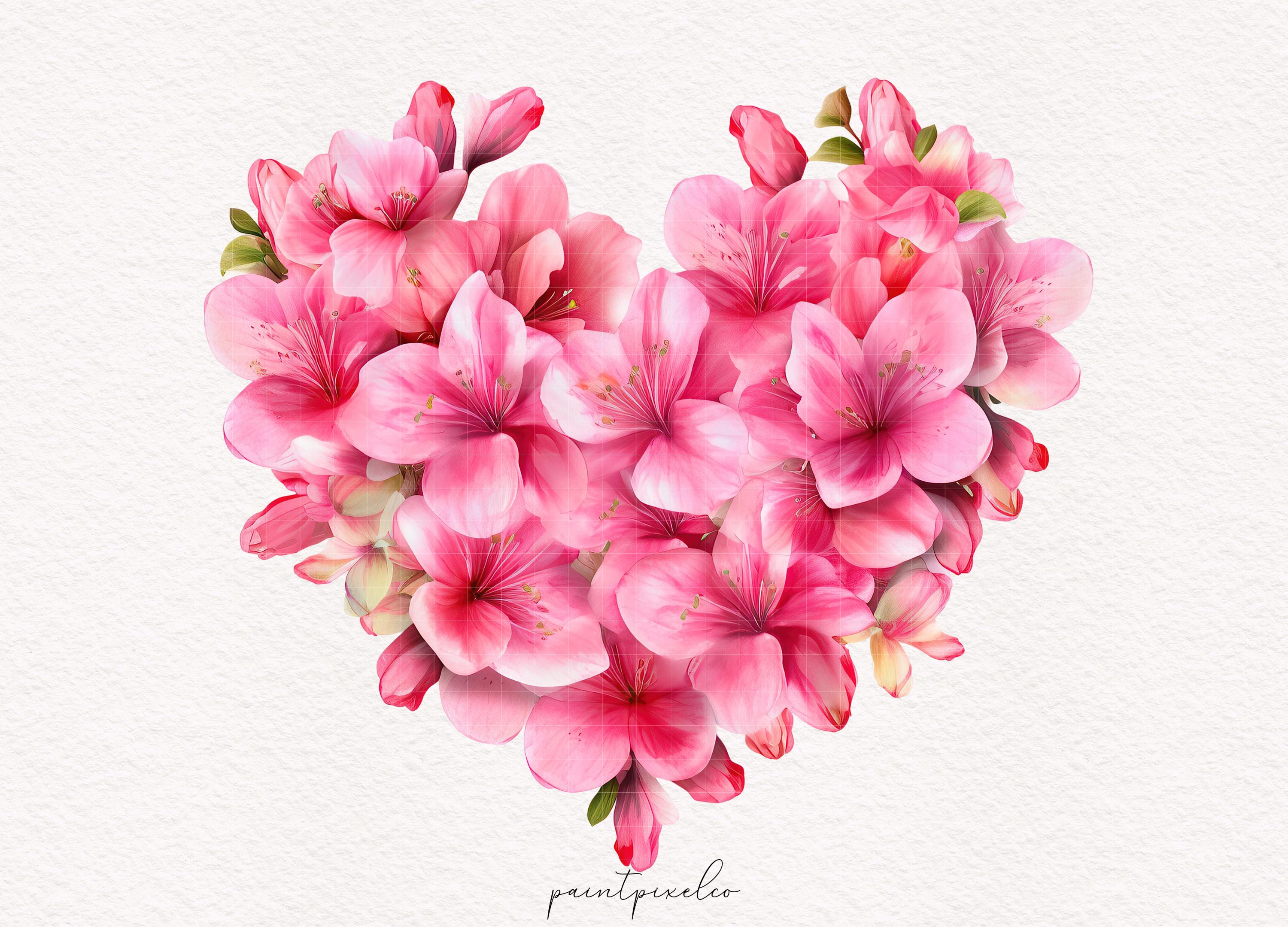 Pink Floral Hearts PNG Pink Flowers Heart Clipart Valentine Watercolor ...