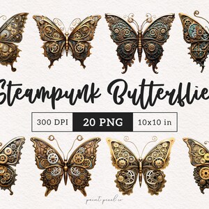 Steampunk Schmetterling Clipart Steampunk PNG Whimsy Ephemera Schmetterlinge Junk Journal viktorianische Sublimation Fantasy DTF Scrapbooking Bilder