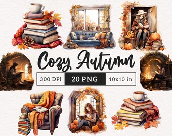 Autumn Cozy Book Clipart PNG Open Book Clip Art Book lover Bookworm Sublimation Crafting Nursery Art scrapbook stickers commercial use