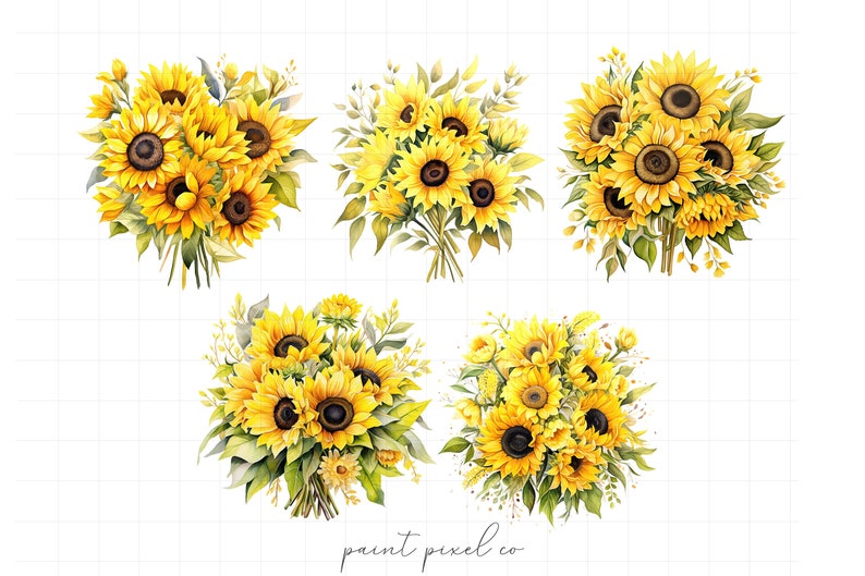 Sunflower Bouquet Clipart PNG Floral Clip Art Watercolor Sunflowers ...