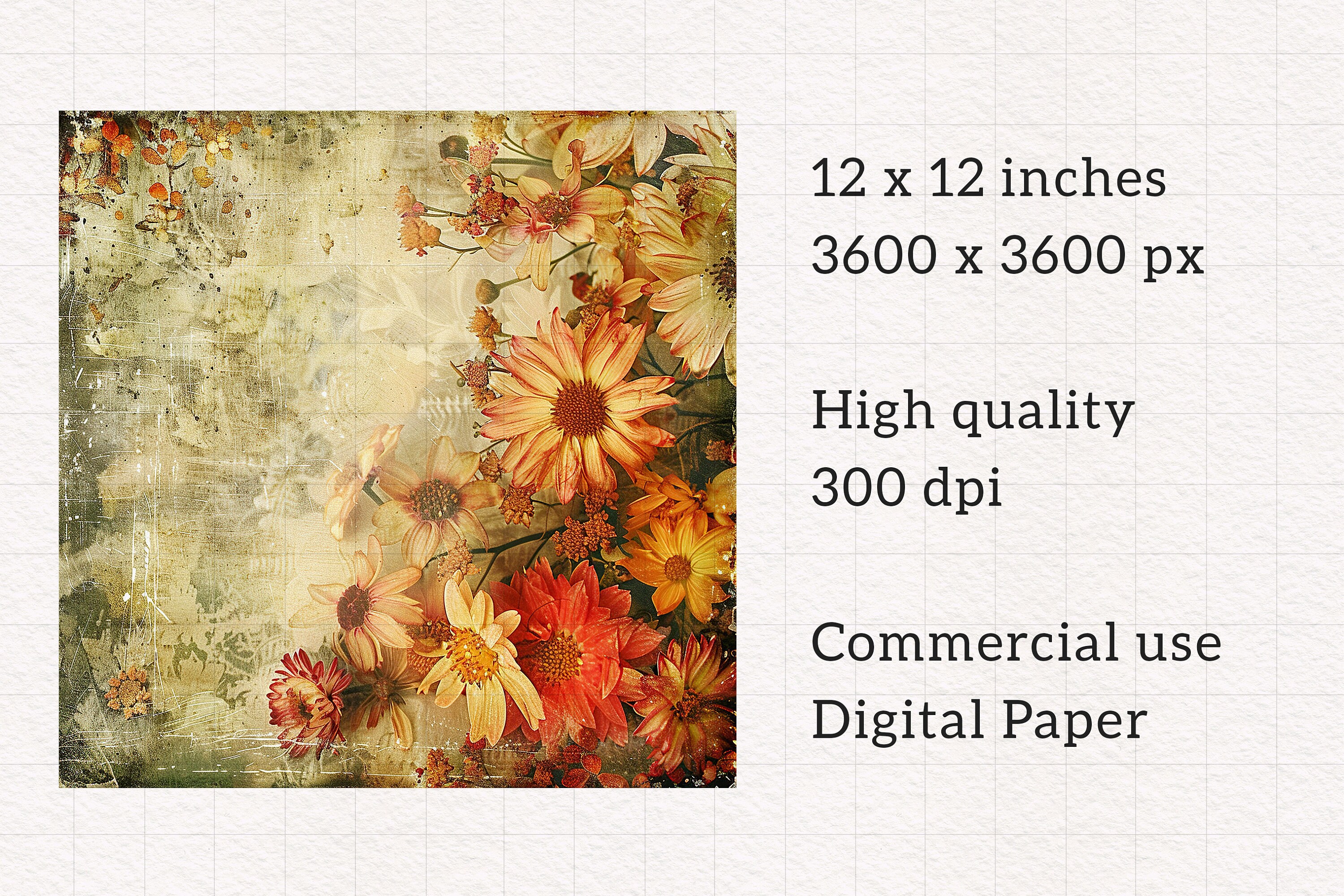 Shabby Autumn Digital Paper PNG Vintage Fall Background Rustic Floral ...