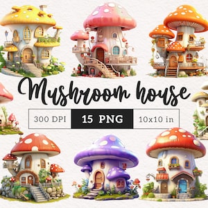 Maison champignon champignon aquarelle clipart PNG illustration fantastique illustration transfert sublimation transfert journalisation PNG imprimable maison de conte de fées