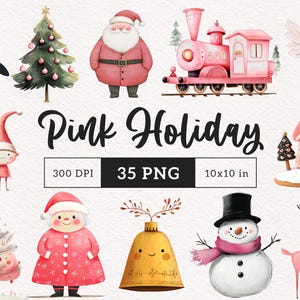 Clipart di Natale scandi rosa Acquerello Nordico Festa Carino Personaggio natalizio Pastello Sublimazione Junk Journal Scandinavo Natale PNG Artigianato