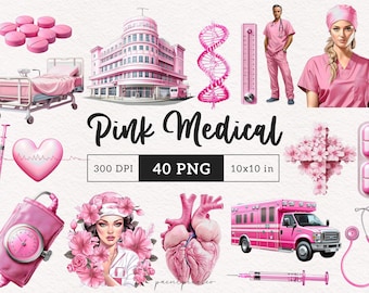 Enfermera rosa Clipart Acuarela Médica PNG Salud Doctor Sublimación Manualidades Fabricación de tarjetas Ambulancia rosa Pastillas Hospital Uso comercial