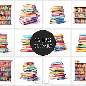 16 Aquarell Buch Clipart Hohe Qualität JPGs Boho Bibliothek Clipart Sublimation Junk Journal Digitales Papier Handwerk Kommerzielle Lizenz