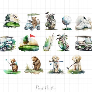 Golf PNG Akwarela Golf Clipart Niedźwiedź Piłka Golfowa Pies Torba Golfowa Pole Golfowe Sublimacja Junk Dziennik Naklejki do scrapbookingu PNG Darmowe komercyjne wykorzystanie