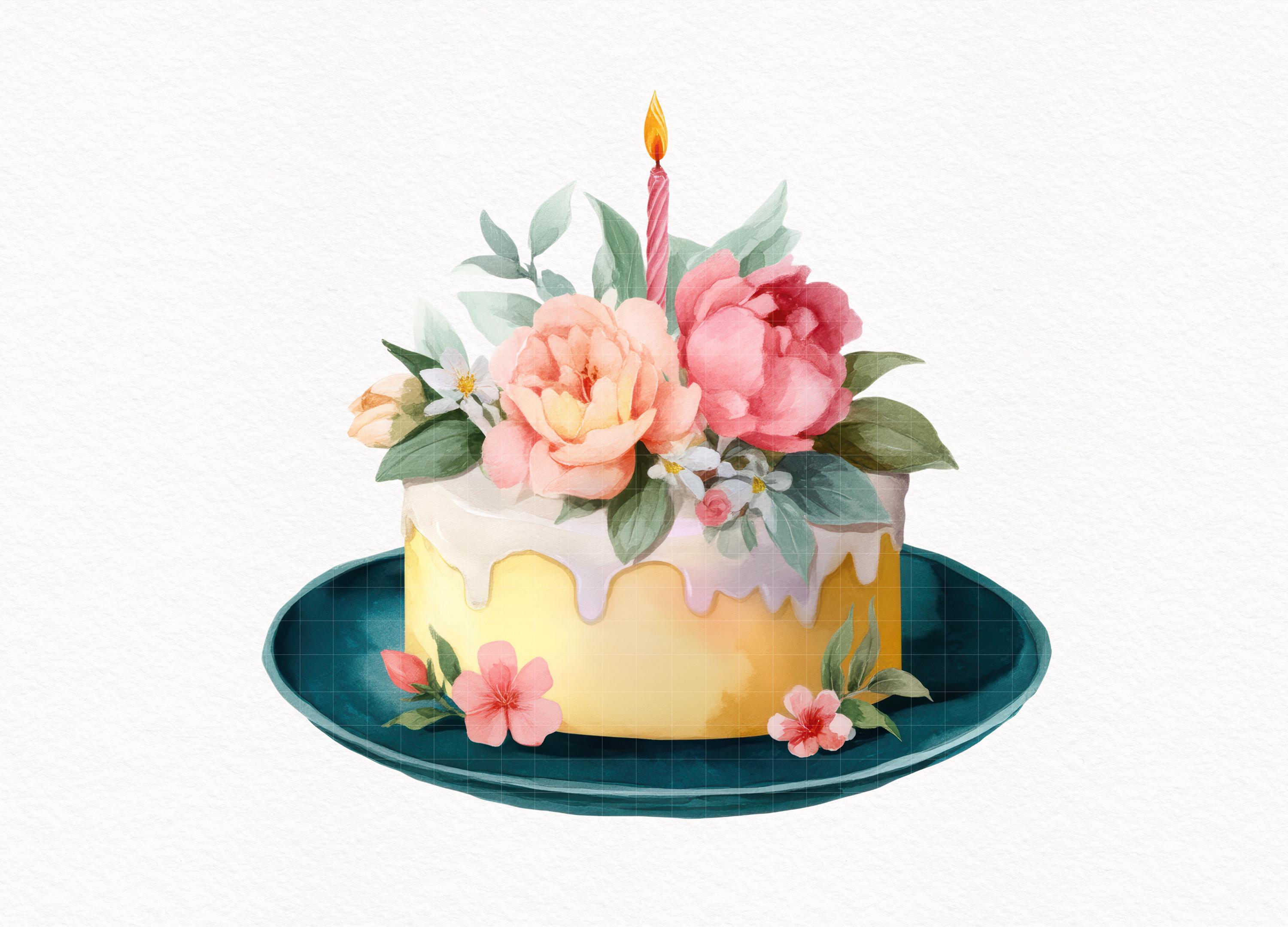 Floral Birthday Cake Clipart Colorful Happy Birthday Decor PNG Rainbow ...