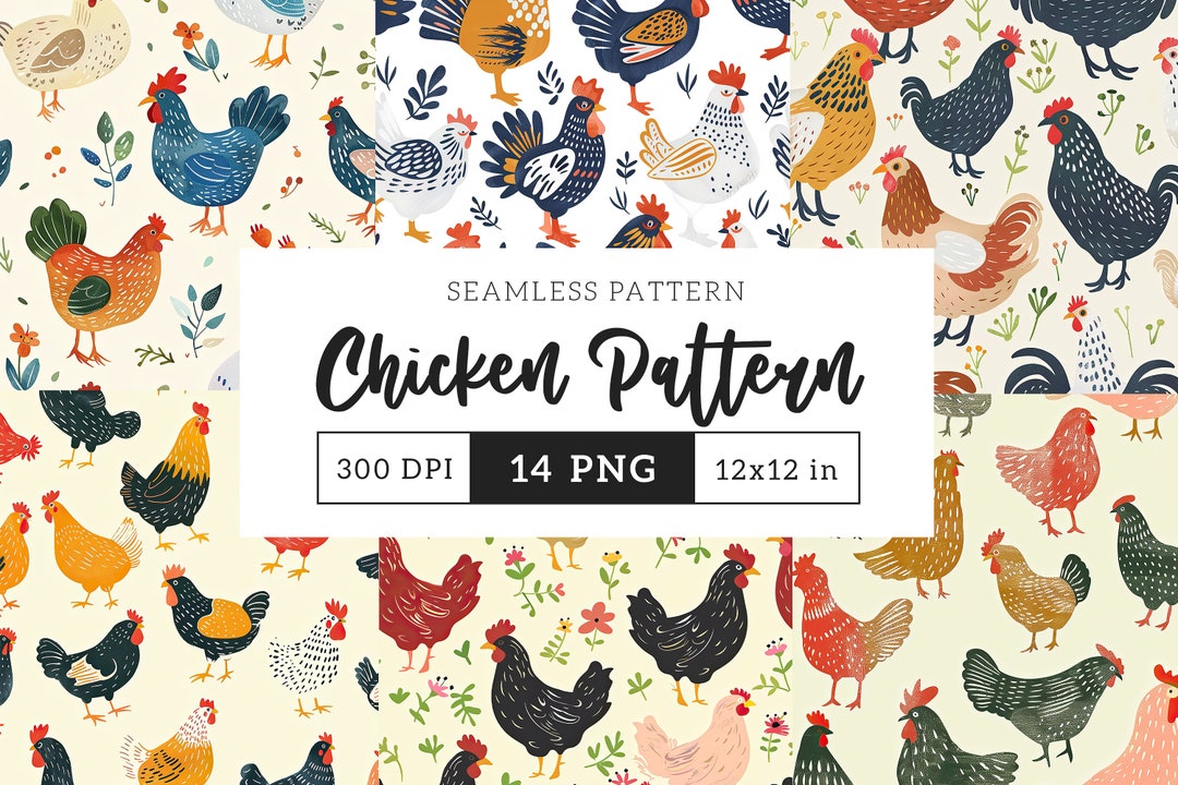 Chicken Pattern Seamless Background Digital Hen Printable Scrapbook ...