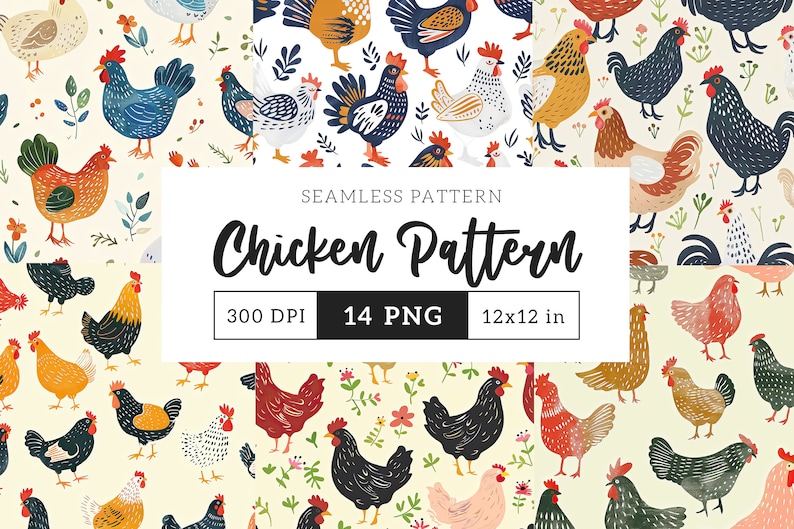 Chicken Pattern Seamless Background Digital Hen Printable Scrapbook ...
