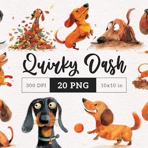 Quirky Dachshund Clipart Dash PNG Whimsical Puppy Sublimation clip art animals Dogs Whimsy graphics Funny Pets elongated dog illustration
