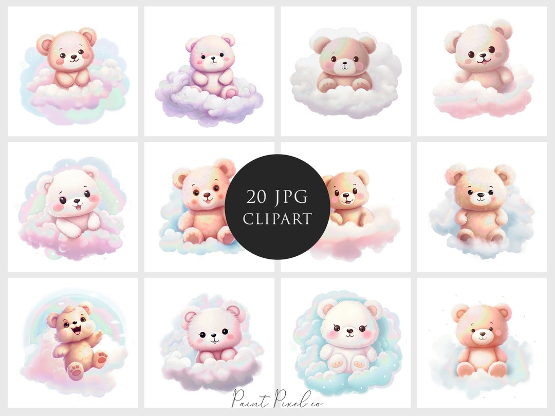 Teddy Bear on a Cloud Clipart High Quality Jpgs Baby Shower Fantasy ...