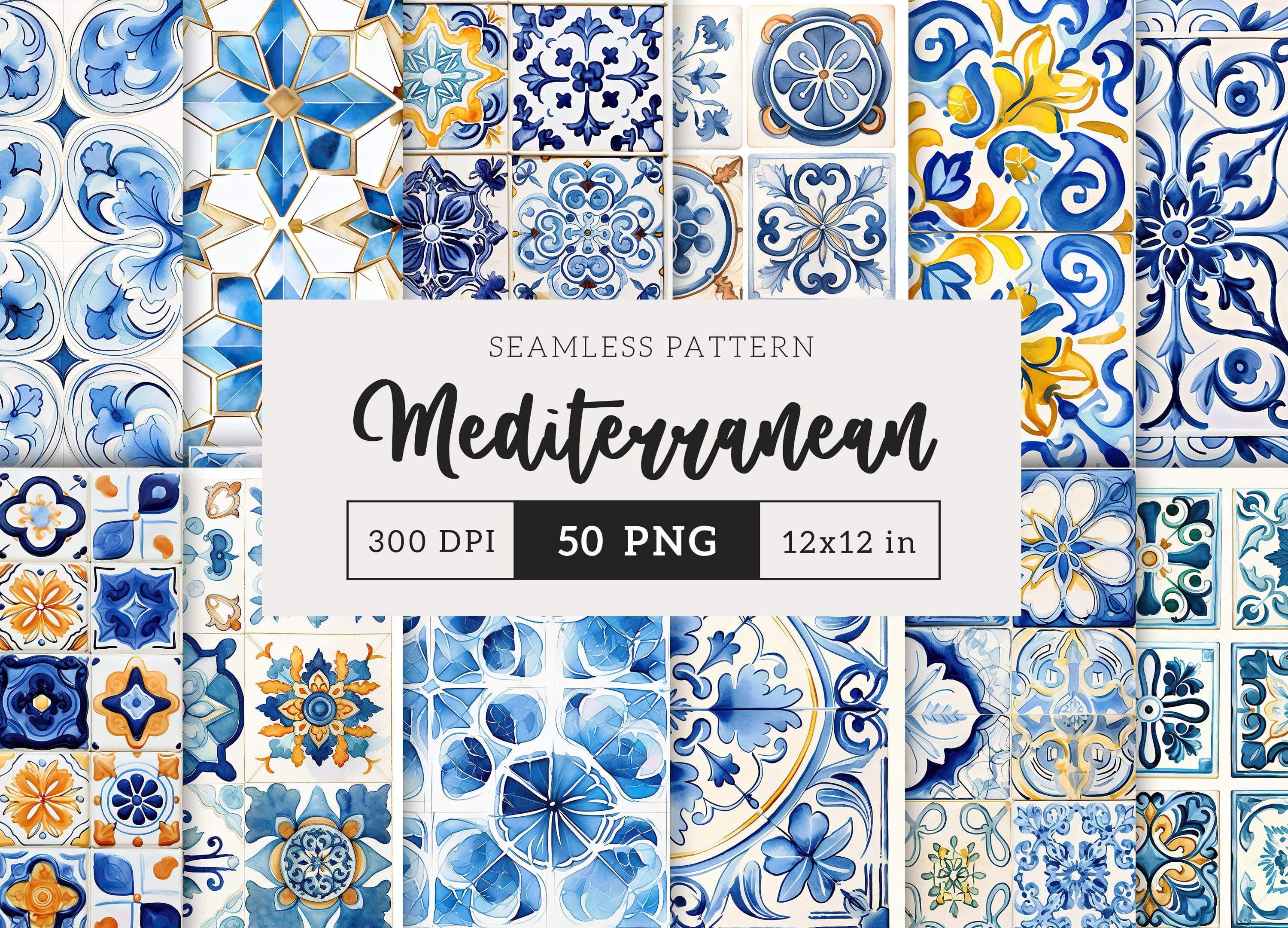 Mediterranean Seamless Pattern Geometric Background Watercolor Summer ...