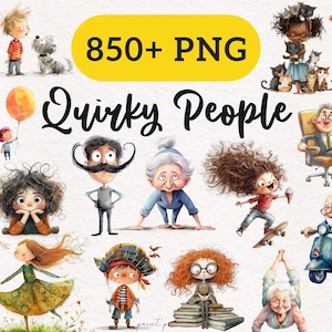 Schrullige Menschen Clipart, skurriles Bundle PNG Eigenartige Menschen schrullig Mädchen lustige alte Leute Cartoon-Illustration Printable Kommerzielle Nutzung POD