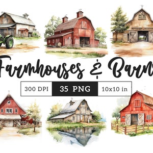 Farmhouse Clipart PNG Country cottagecore clip art Alta qualidade Barn home Sublimation Village Junk Journal Paper crafting Licença comercial