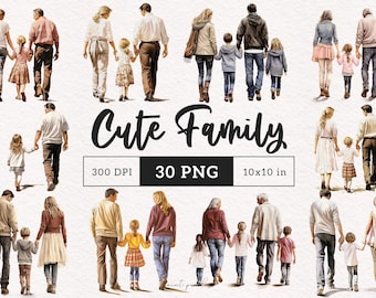 Family Clipart PNG Cute Watercolor family holding hands PNG Interracial Family Sublimation Parents Kids illustration clip art graphics