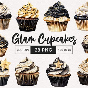Cupcake luxuoso Clipart Doce guloseima PNG Glam Food Evento Black Tie Sublimação gourmet Sobremesa Ouro Artesanato Fabricação de cartões Uso comercial