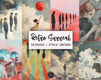 Retro Surreal People Junk Journal Pages - Whimsical Mixed Media Printable - Psychedelic Scrapbook Ephemera Digital Backgrounds JPG