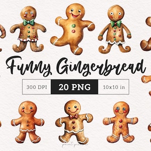 Quirky Christmas Gingerbread Man Clipart Whimsy Ginger man Wonky Silly Holiday PNG Funny xmas PNG Sublimation DTF Festive treats clip art