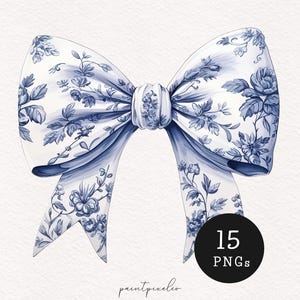 Blauwe toile strik clipart chinoiserie coquette png aquarel baby blauwe Franse kinderkamer jongen toile de jouy kaart maken digitale sticker afdrukbare