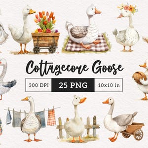 Cottagecore Goose Clipart Soft whimsy Geese PNG Boho nursery decor Cute Baby Shower graphics Junk Journal Printable Scrapbook card making
