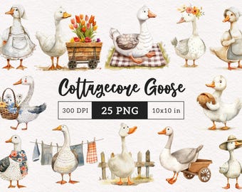 Cottagecore Goose Clipart Soft whimsy Geese PNG Boho nursery decor Cute Baby Shower graphics Junk Journal Printable Scrapbook card making