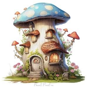 8 Mushroom Fairy house clipart Cottagecore clipart Haute qualité JPGs Sublimation Junk Journal Fabrication de papier numérique Licence commerciale